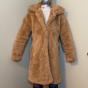 Women's Plush Tan Long Teddy Coat
